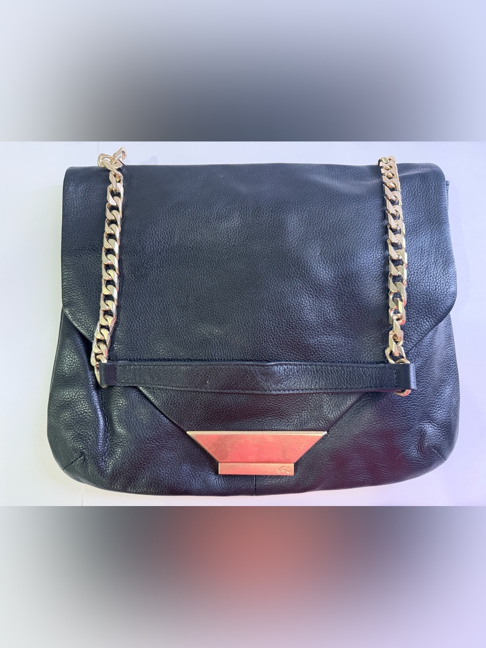 Foley + Corinna Black Leather Shoulder Bag with Gold Chain